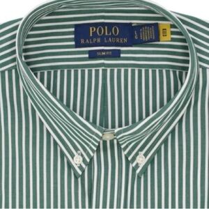 Ralph Lauren Striped Cotton Button Forest White Slim Fit Size XL
